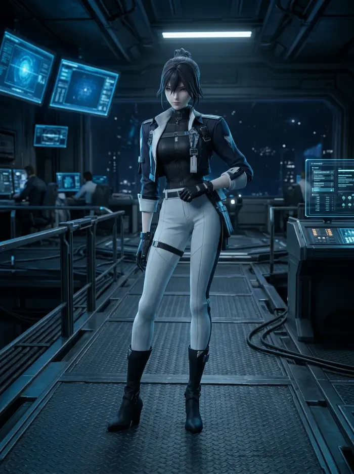 Alternative view of the generated sci-fi character